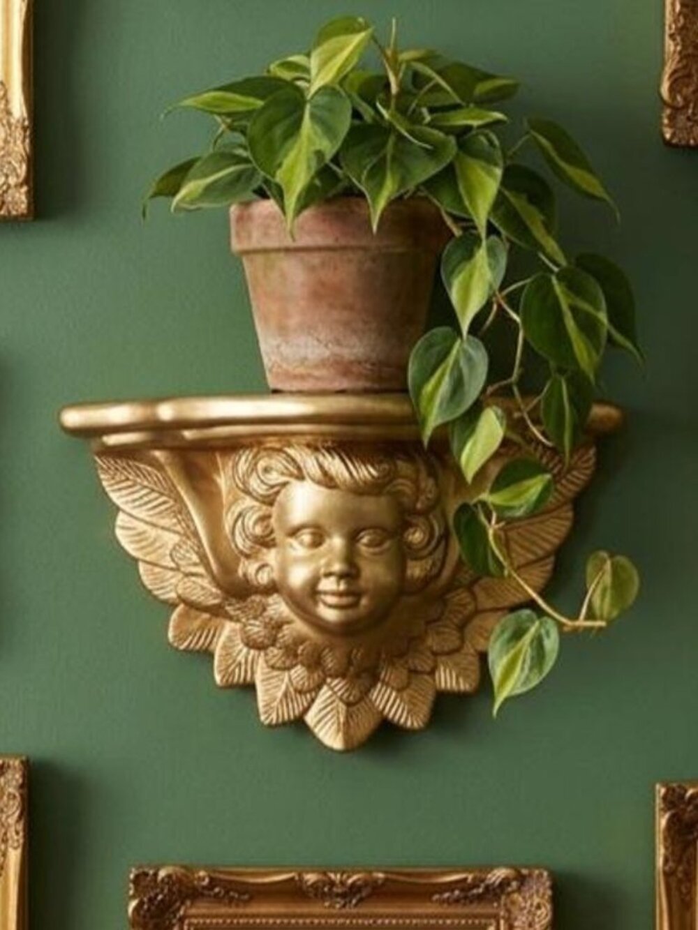 Vintage Angel Cherub ornate gold wall shelf Display ledge faux brass ( plaster )